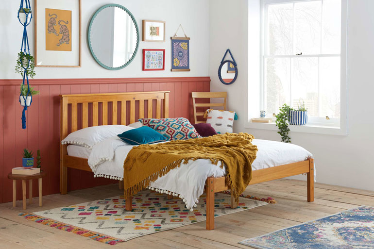 Birlea Denver Bed in Pine in bedroom setting.