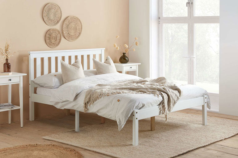 Birlea Denver Bed in White in bedroom setting.