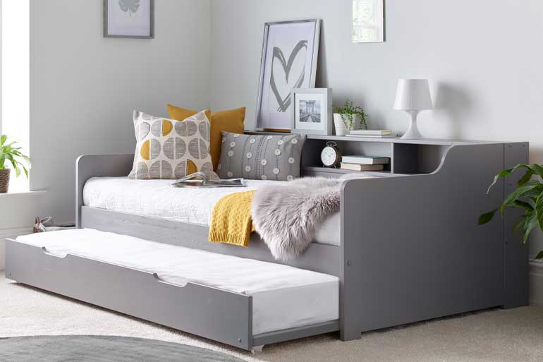 Grey Wooden Day Bed with Trundle