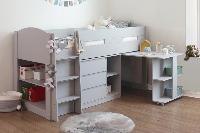 Billie Mid Sleeper in Grey - Beds on Legs Ltd