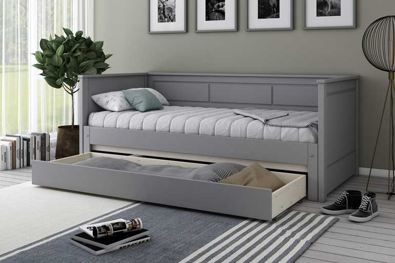 Noomi Erika Grey Wooden Day Bed with Trundle