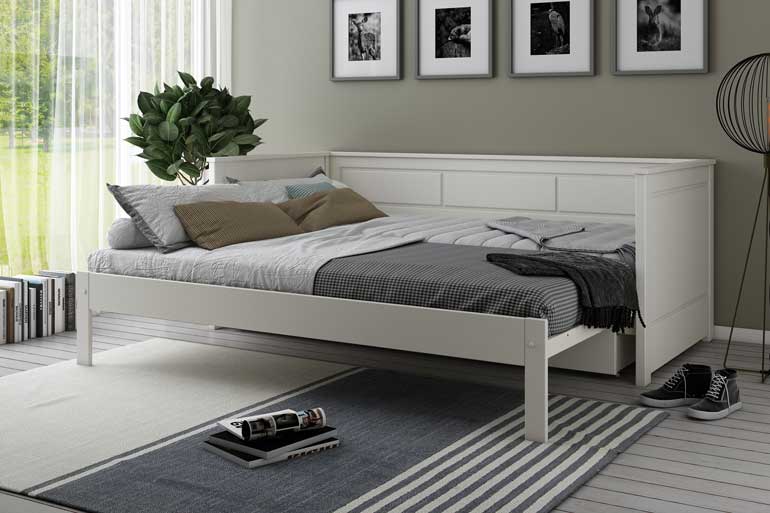 Noomi Erika White Wooden Day Bed with Trundle