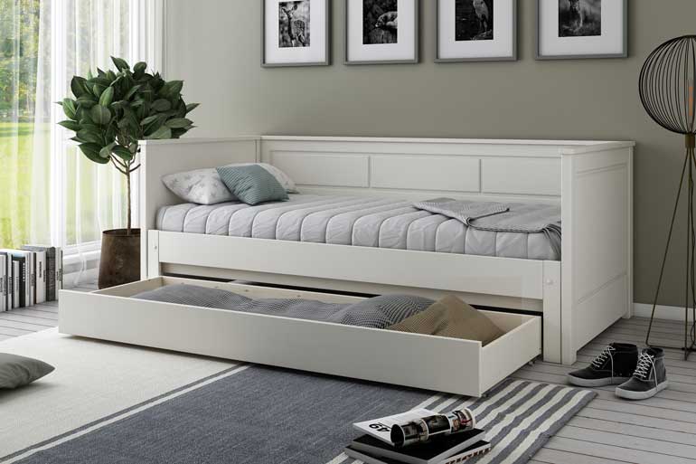 Noomi Erika White Wooden Day Bed with Trundle