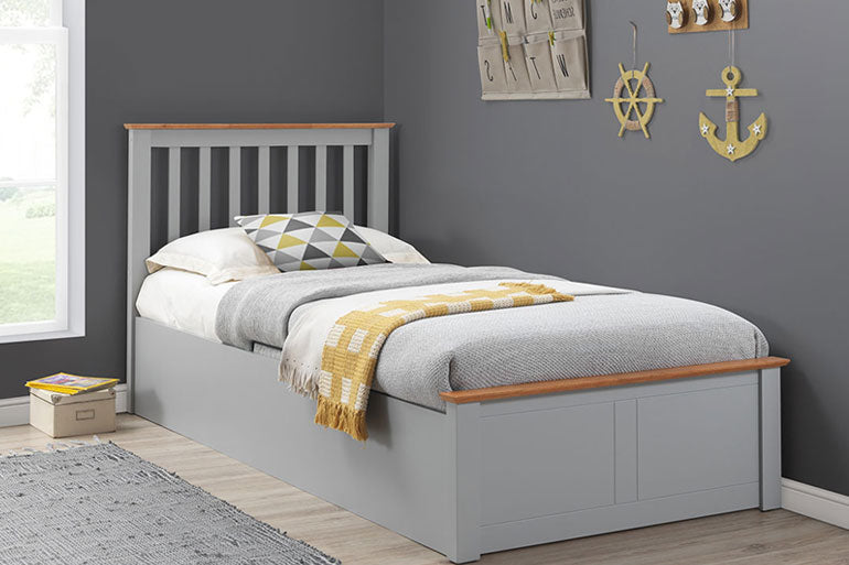 Single Grey Wooden Ottoman Bed