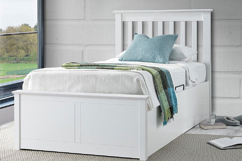 Single White Wooden Ottoman Bed
