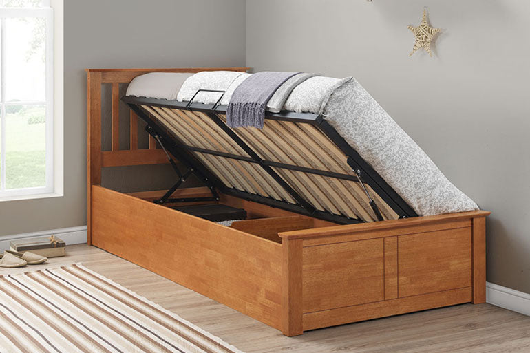 Single Ottoman Bed in Oak Open