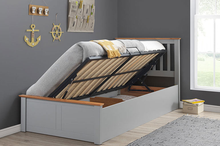 Single Ottoman Bed in Grey Open