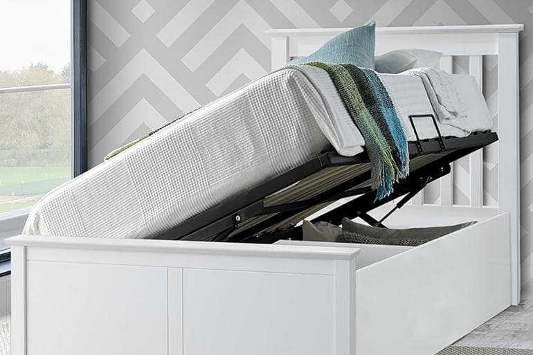 Single Ottoman Bed in White Open