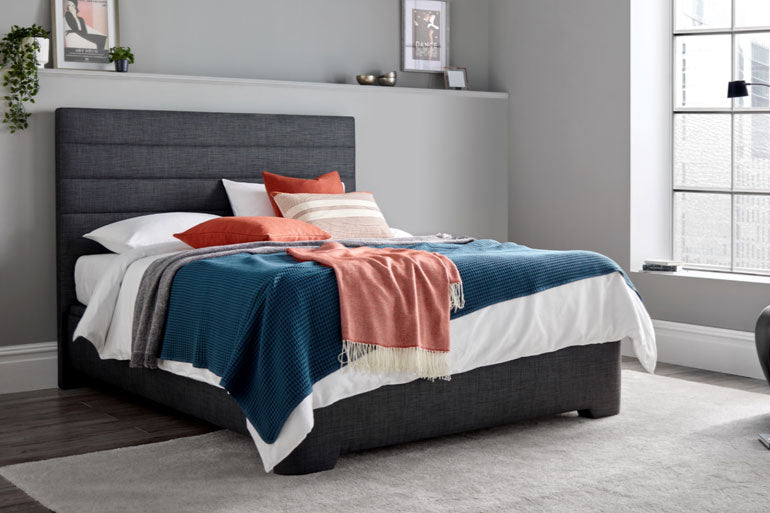 Kaydian Appleby Ottoman Bed in Slate in modern bedroom.