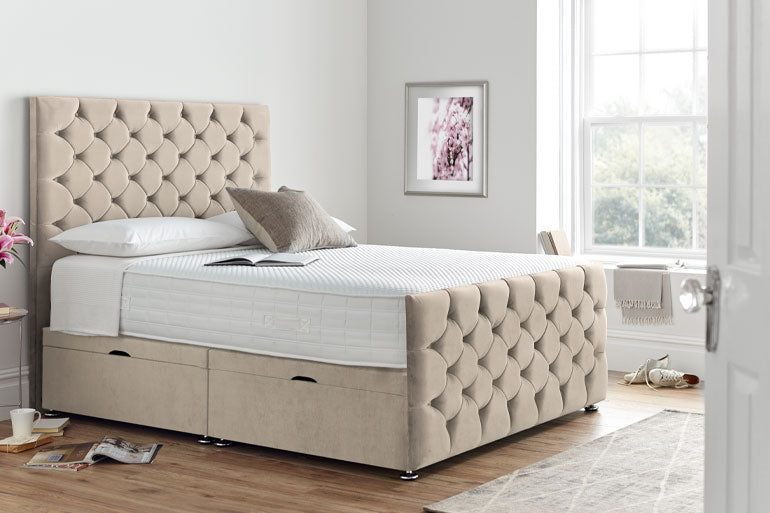 Divan | Ottoman Bed with Button Headboard & High Foot End