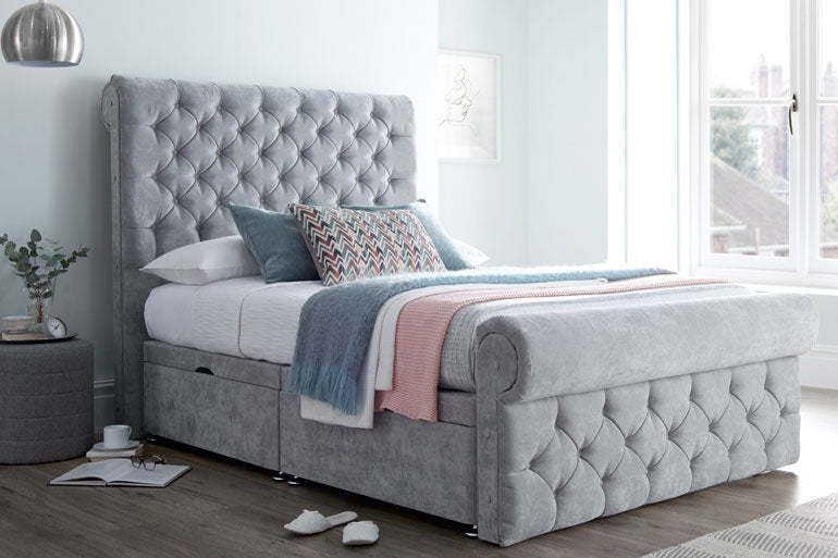 Palermo Divan Bed in Silver Grey Velvet