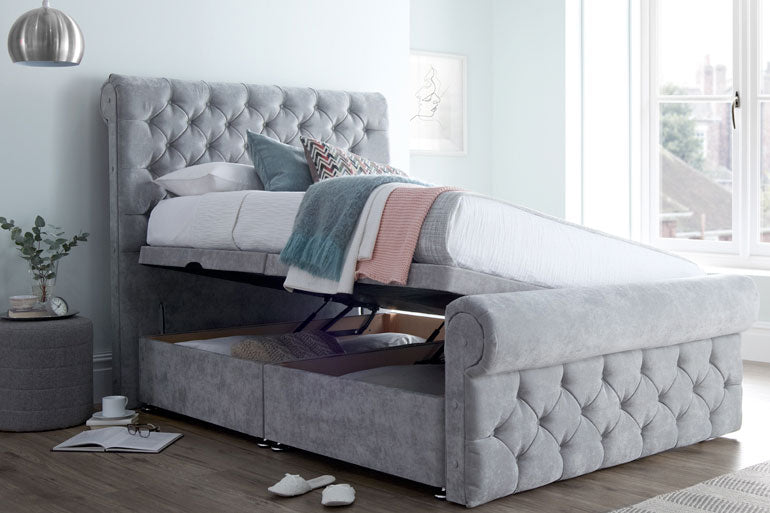 Palermo Ottoman Bed in Silver Grey Velvet