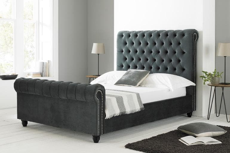 Paris Sleigh Bed in Charcoal - Beds on Legs Ltd