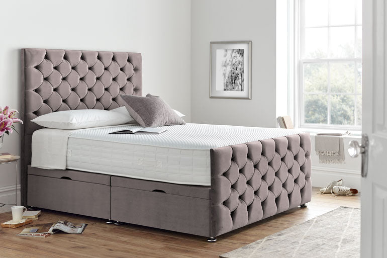 Divan | Ottoman Bed with Button Headboard & High Foot End