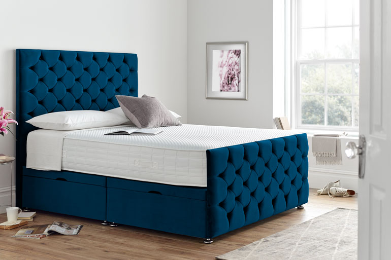 Divan | Ottoman Bed with Button Headboard & High Foot End