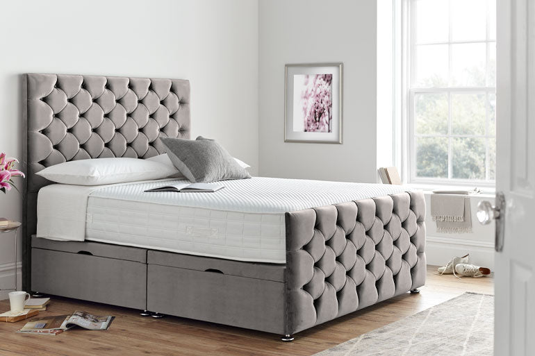 Divan | Ottoman Bed with Button Headboard & High Foot End