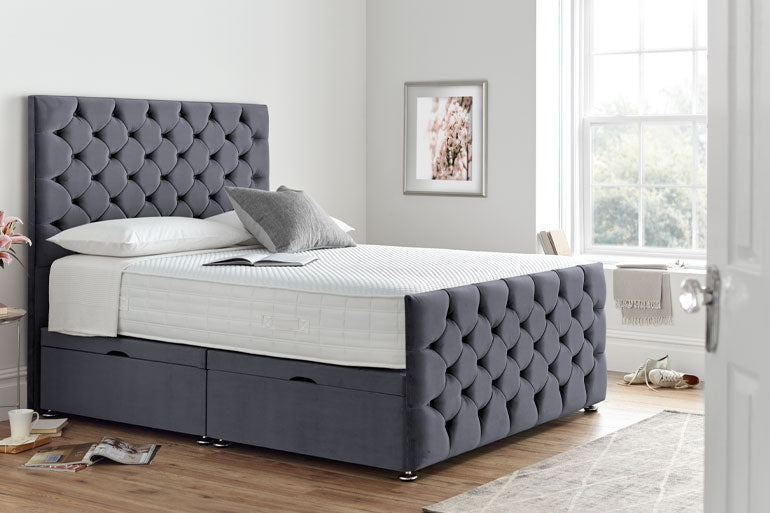 Divan | Ottoman Bed with Button Headboard & High Foot End