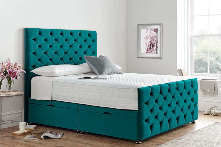 Divan | Ottoman Bed with Button Headboard & High Foot End