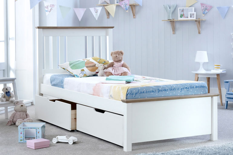 Single White Wooden Storage Bed