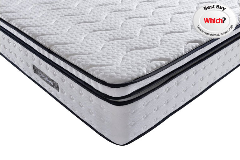 Corner view of SleepSoul Space 2000 Pillow Top Mattress on white background