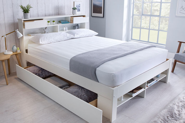White Wooden Storage Bed