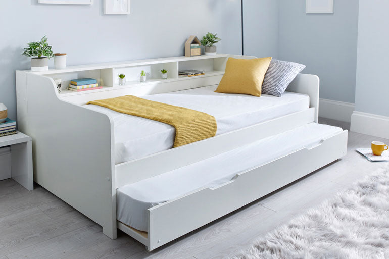 Tyler White Guest Bed with Trundle Side Open