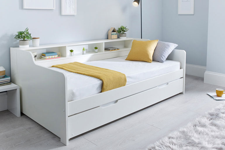 Tyler White Wooden Day Bed with Trundle