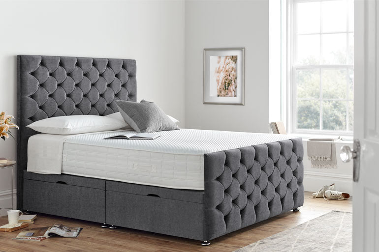 Divan | Ottoman Bed with Button Headboard & High Foot End