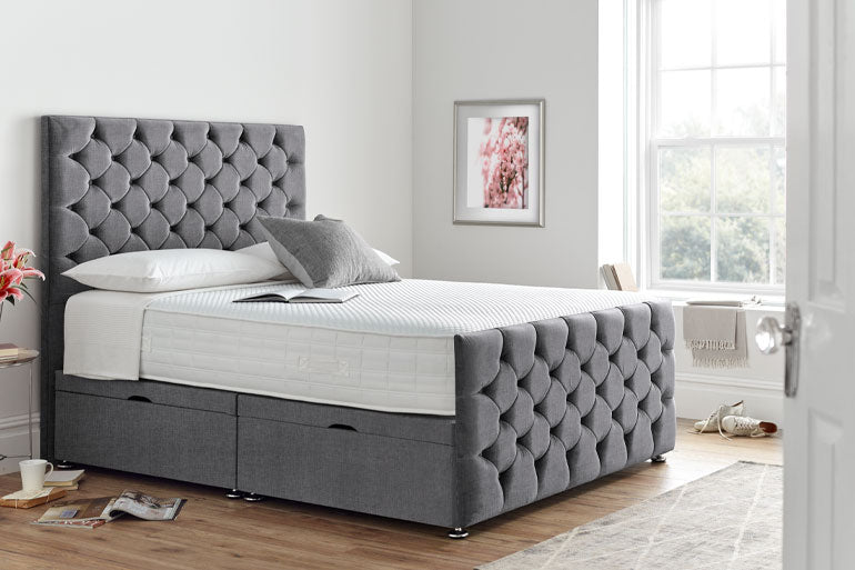 Divan | Ottoman Bed with Button Headboard & High Foot End