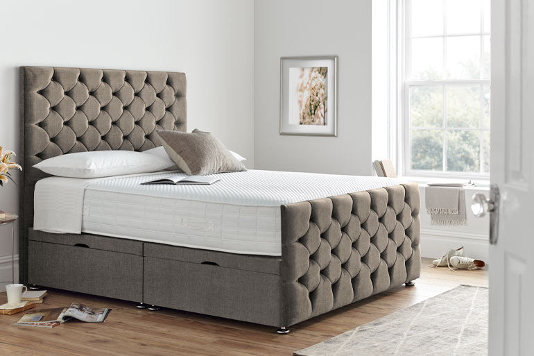 Divan | Ottoman Bed with Button Headboard & High Foot End