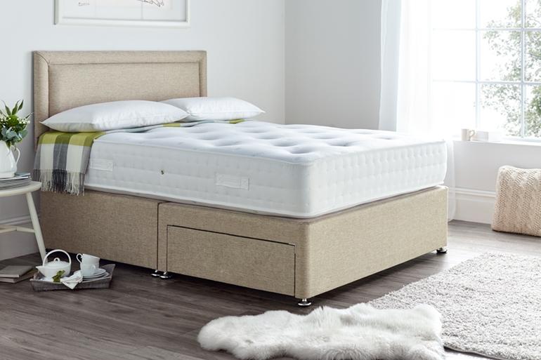 Dual Season Memory 1000 Divan Bed Package with Free Headboard &amp; 2 Drawers - Beds on Legs Ltd