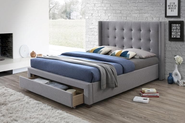 Love Sleep Winged Fabric Storage Bed in Grey - Beds on Legs Ltd